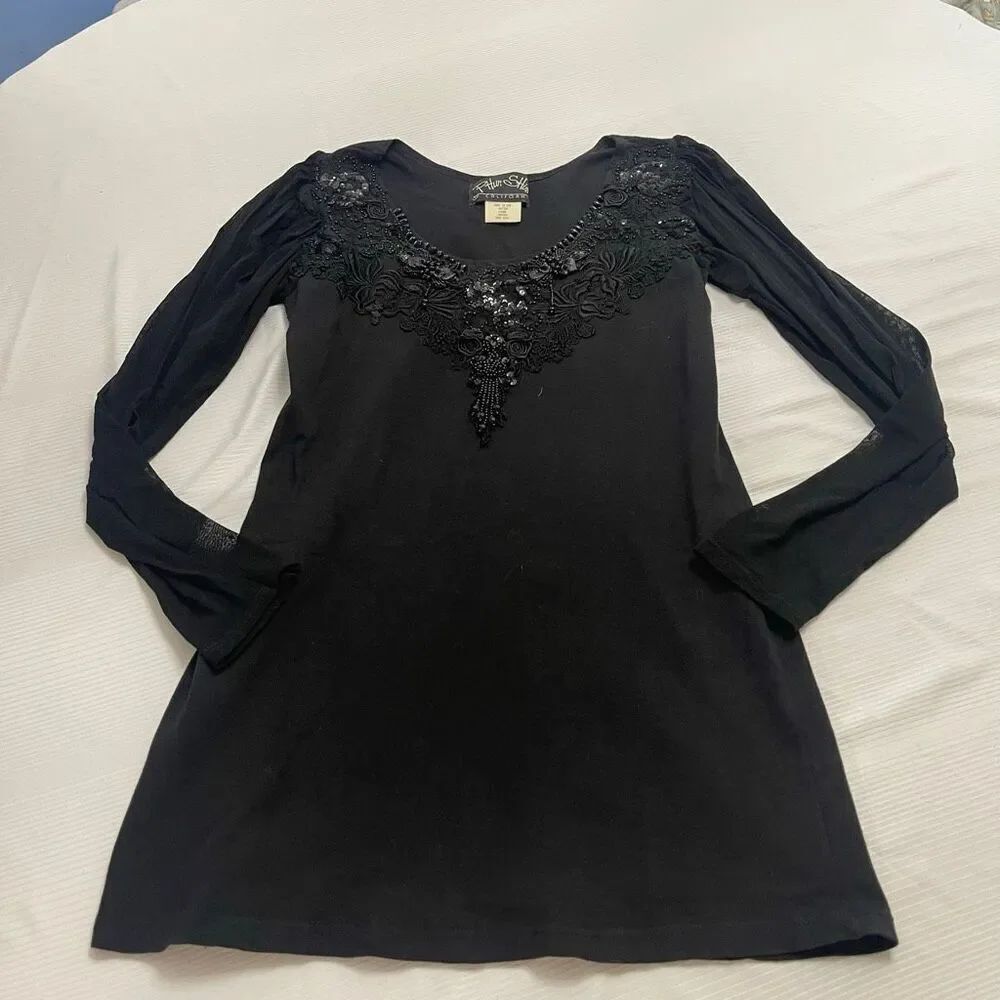 Phun Shirts Of California VTG  80s Black Beaded Embellished Dress Size Medium